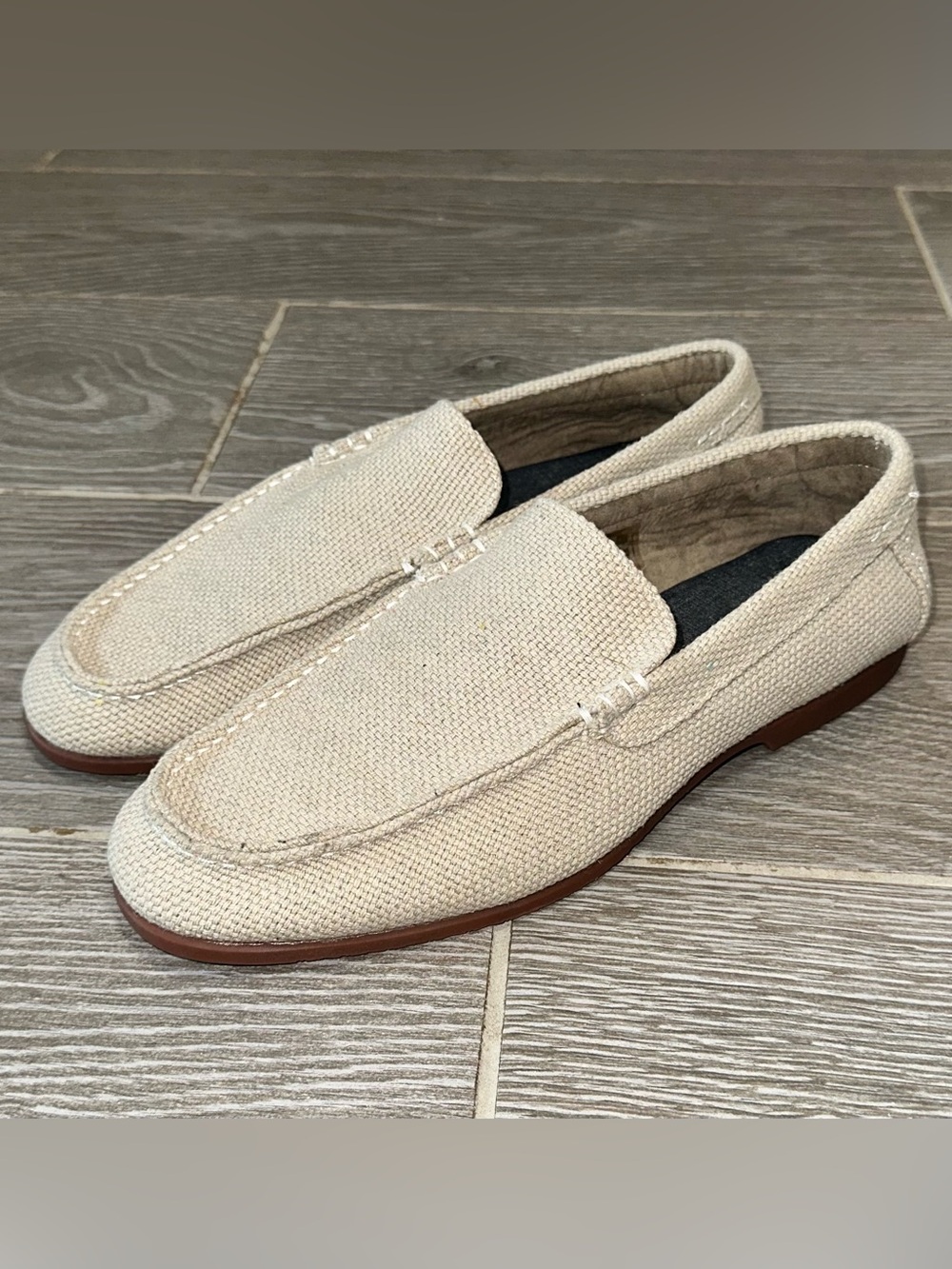 Robert Wayne Tf Kit Men's 9D Beige Canvas Woven Slip On Casual Moc Toe Loafers